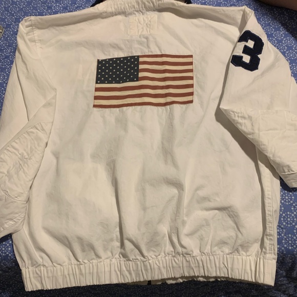 Vintage Too Cool Authentic Vintage White Cotton Jacket US Flag. Size Large - Picture 3 of 10